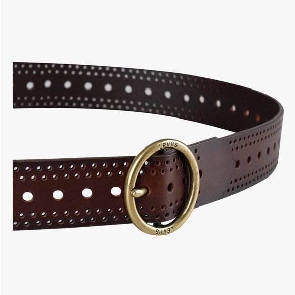 Levi\'s Women\'s Leather Multi-Perforate Fully Adjustable Belt Brown Size XL NWOT